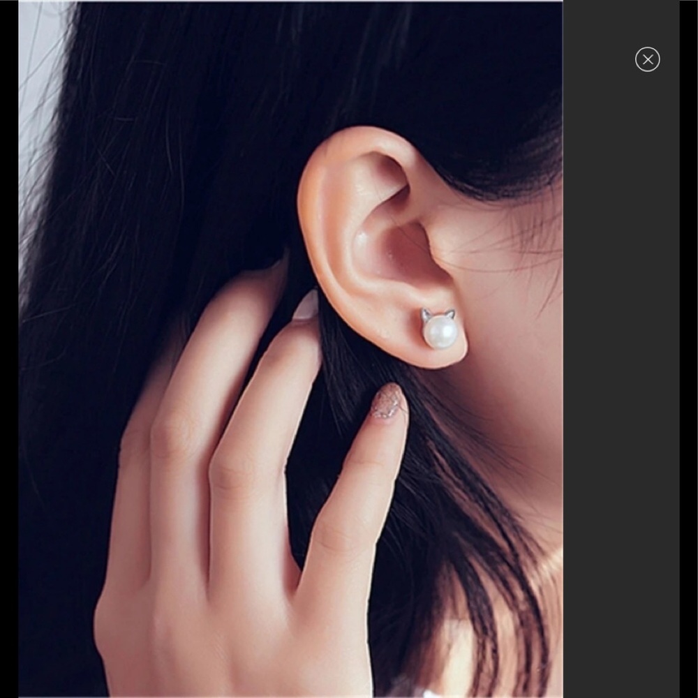 925 Sterling silver pearl cat ear stud earrings - Picture 3 of 4